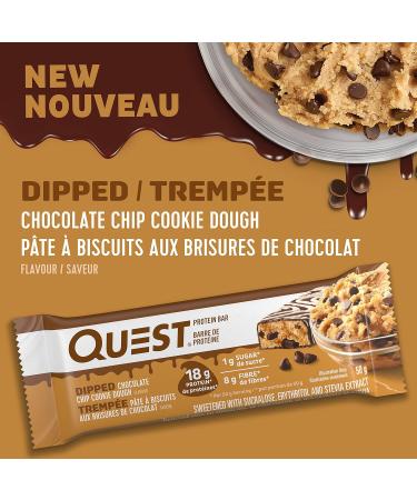 Quest Nutrition Dipped Chocolate Chip Cookie Dough Protein Bar High Protein High Fibre Low Sugar Low Carb Keto Friendly 21g Protein 1g Sugar 12ct - Buy Online on GoSupps.com