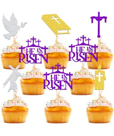 He Is Risen Cupcake Toppers Happy Easter Day Party Decorations Jesus Religious Christian Holiday Party Decor Welcome Easter Resurrection Spring Holiday Party Supplies 24 PCS