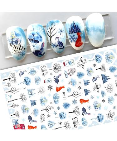 3 Sheets Christmas Nail Art Stickers Ink Blue Nail Decals Self-Adhesive Nail Sticker Manicure Tips DIY Christmas Nail Art Design Nail Decorations for Women Girls - Buy Online on GoSupps.com