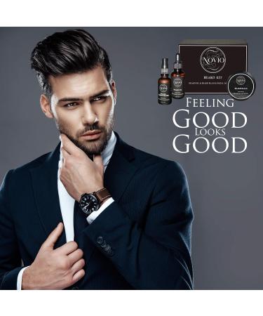 Premium Novio Beard Kit - Beard Oil Balm & Moisturizer for Healthy Facial Hair | International Shipping - Buy Online on GoSupps.com