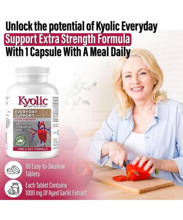 Kyolic - Odourless Aged Garlic Extract Everyday Support Extra Strength One-A-Day 1000mg 60 Veg Tablets - Kyolic Garlic Supplements Garlic Pills - Herbal Supplement for Wellness Support - Buy Online on GoSupps.com