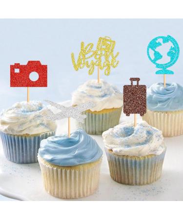 Cyodoos 24 PCS Travel Bon Voyage Airplane Cupcake Toppers Airplane Suitcase map Cake Topper Picks for World Awaits Travel Themed Party Birthday Party Baby Shower Wedding Party Decorations - Buy Online on GoSupps.com