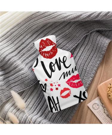 Hot Water Bottle with Lid - Lips Kisses Pattern | Rubber Bag for Pain Relief Cramps & Foot Warmer - Hot & Cold Therapy - Buy Online on GoSupps.com