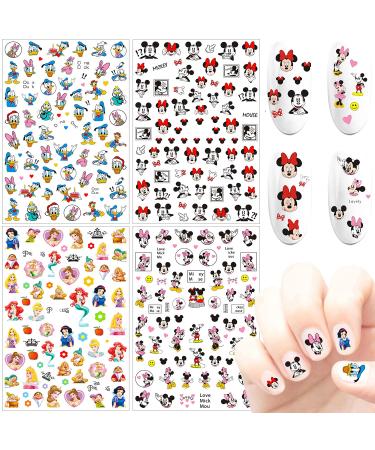 DIBESTS 3D Nail Art Stickers Cute Nail Decals Self Adhesive Cute Nail Stickers Designs Cartoon Nail Sticker for Girls Women Kids Manicure Decoration Nail Accessories Gifts (4 Sheets 280+ Decals) Designs 2