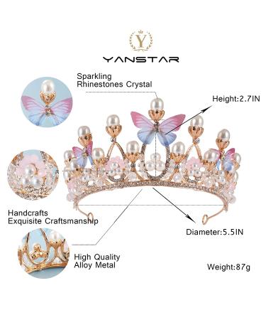 Rose Gold Princess Tiara for Girls - Handmade Butterfly Crown for Birthday, Performance, Catwalk - Crystal Hair Accessories - Buy Online on GoSupps.com