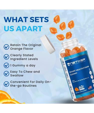 nETiXER Multivitamin Gummies 60 Vegan Berry Gummies with Vitamins A, C, D, E, B12, Biotin, Zinc, Iodine Gelatin-Free, Gluten-Free, Non-GMO No Artificial Colors or Flavors | Individually Wrapped - Buy Online on GoSupps.com