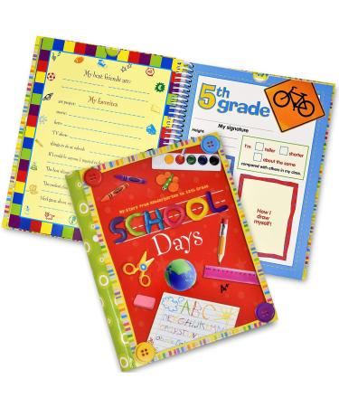 School Memory Book Album Keepsake Scrapbook Photo Kids Memories from Preschool Through 12th Grade with Pockets for Storage Portfolio + Bonus 12 Slots to Paste Pictures - of School Pictures  Grad etc.