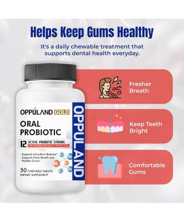oppuland - Oral Probiotic with 12 Probiotic Strains BLIS K12 M18 B. lactis & L. Reuteri - Dental Care - Fresh Breath & Gum Health - Easy to Take for Adults & Kids - Scentless - 50 Chewable Tablets - Buy Online on GoSupps.com