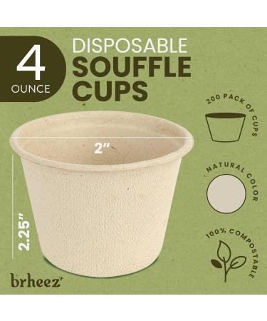 Brheez 4 oz Disposable Bagasse Fiber Souffle Cups - Pack of 200 | Eco-Friendly, Biodegradable & Compostable | Perfect for Condiments, Samples | Natural Alternative to Paper Cups - Buy Online on GoSupps.com