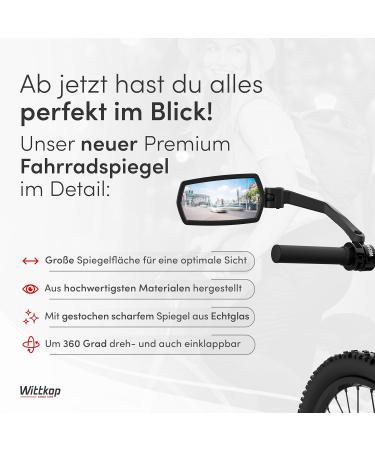 Wittkop Bike Mirror - Large HD Field of Vision | 360 Rotating & Foldable | Durable Convex Rear View Mirror for Bicycles & E-Bikes | Left Handlebar Assembly - Buy Online on GoSupps.com