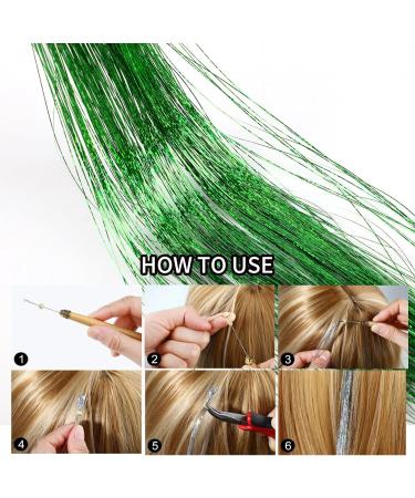 Sparkling Green Hair Tinsel Extensions Kit - 200 Strands, Heat Resistant Glitter Hair Extensions for Women & Girls - 48 Inch - Buy Online on GoSupps.com