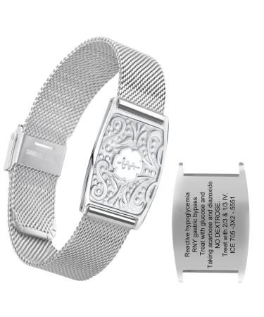 Adjustable Custom Medical Alert Bracelets for Women Men with Free Engraving Personalized ID Emergency Identification Waterproof Stainless steel Wristbands 8.5 Inches Silver Style with White Symbol
