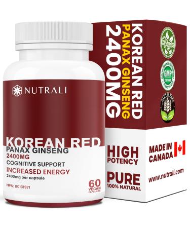 2400mg HIGH POTENCY Pure Korean Red Panax Ginseng capsules Powerful Energy Ginseng Supplement for Men & Women Cognitive and Immune Support. Non-GMO Vegan Gluten Free. 60 Easy to Swallow 4:1 Extract Capsules. 60 count (Pack of 1)