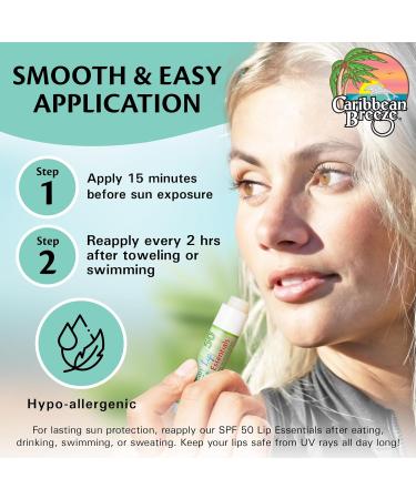 Caribbean Breeze Sunscreen Lip Balm SPF 50 0.15 oz (Pack of 4) SPF Lip Balm for Men & Women with Coconut Oil Green Tea Pomegranate & Aloe Extracts - Buy Online on GoSupps.com