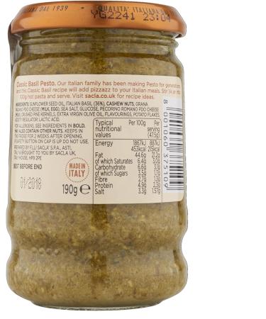 Sacla Italia Classic Basil Pesto 190g - Authentic Italian Pesto Sauce - Buy Online on GoSupps.com