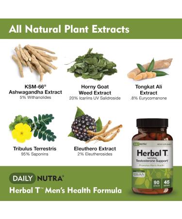 Herbal T Men's Health Formula - Enhance Endurance Vitality & Healthy Aging | KSM-66 Ashwagandha Tongkat Ali & More (90 Capsules - Buy Online on GoSupps.com