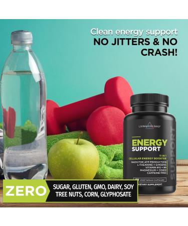 Livingood Daily Energy Supplements - Vegan B6 B12 NADH & L-Theanine | Boost Mood & Brain Health - 60 Capsules - Buy Online on GoSupps.com