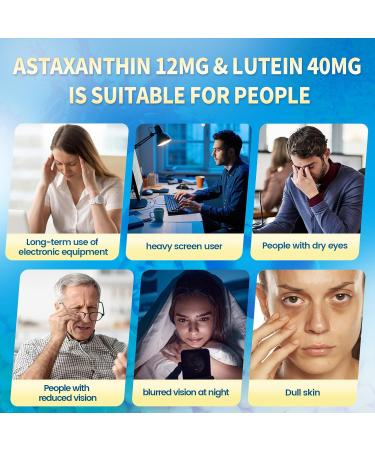 14-in-1 Astaxanthin 12mg & Lutein 40mg with Zeaxanthin Supplements, 6 Month Supply, Fresh Microalgae Source, Supports Eye, Skin, Antioxidant, Joint, Circulatory Health Non-GMO Gluten Free 180 Softgels 1 Bag | 180 Softgels - Buy Online on GoSupps.com