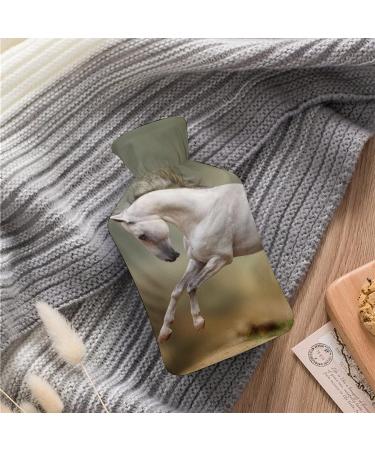 White Horse Hot Water Bottle with Plush Cover | Hand Warmer for Adults & Children | 26.5x15.3cm - Shop Now! - Buy Online on GoSupps.com