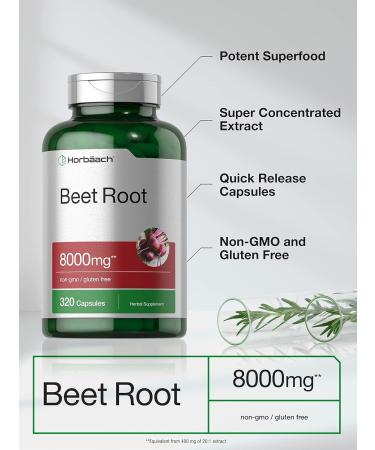 Horb ach Beet Root Powder Capsules 8000mg | 320 Pills | Non-GMO Gluten Free Formula | High Potency Herbal Extract Supplement 320 Count (Pack of 1) - Buy Online on GoSupps.com