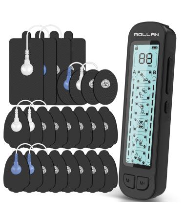 Mollan Dual Channel TENS Unit 6 Modes Electronic Pulse Massager with 12 Electrode Pads, EMS Muscle Stimulator Therapy for Lower, Shoulder, Arm, Back, Leg, Foot, and Arthritis Pain