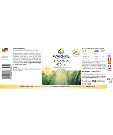 Buy Chlorella 400 mg - Vegan Algae Powder with Chlorophyll & Vitamin B12 - 500 Tablets - Premium Quality from Warnke Vital Substances - Buy Online on GoSupps.com