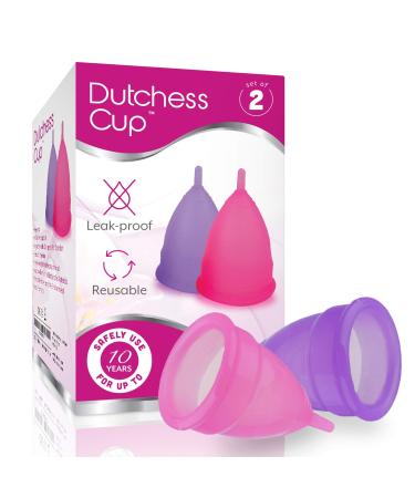 DUTCHESS Menstrual Cup - Reusable, Soft, Medical-Grade Silicone Period Cups - Easy to Clean Tampon and Pad Alternative - Small, Pink & Purple Multi-colored Small (Pack of 2)