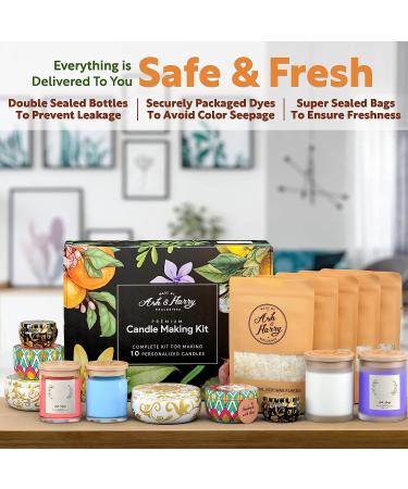 ASH & HARRY Premium Candle Making Kit - Complete DIY Starter Set with Soy Wax, Designer Jars, and 10 Fragrances - Candle Maker Dyes included - Buy Online on GoSupps.com