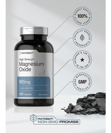 Magnesium Oxide 865mg | 250 Capsules | Non-GMO & Gluten Free Supplement | Horbaach - Buy Online on GoSupps.com