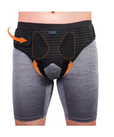 Hernia Belts for Men Adjustable Inguinal Hernia Support Belt for Men & Women with 4 Compression Pads Hernia Support Truss for Single/Double Inguinal or Sports Hernia(black-M) Medium