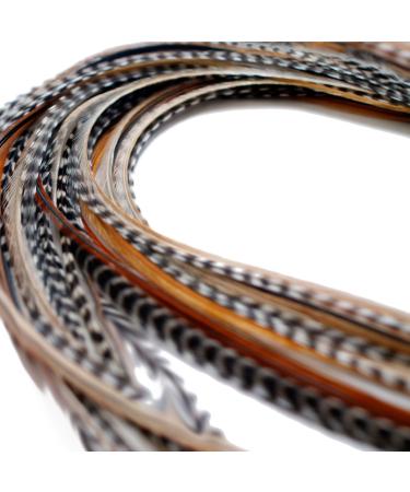 20 XXL LONG 11-13 inch (28-33cm) Real Feather Hair Extensions + Rings & Loop (Mixed Naturals)