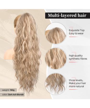 FLUFYMOOZ 26 Inch Dark Ash Blonde Ponytail Extension - Long Curly Wavy Drawstring Hairpiece for Women - Synthetic Daily & Party Wear - Buy Online on GoSupps.com