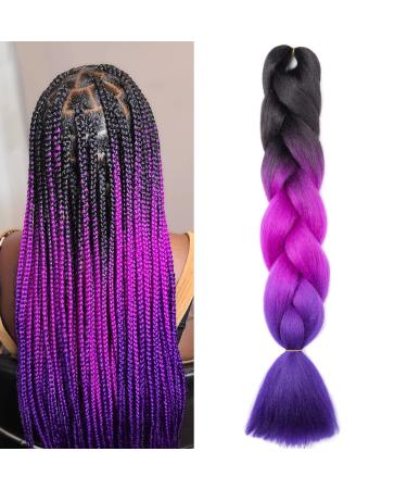 Gairyan jumbo braids extensions braid art hair 1 piece 100g braiding hair 60cm ombre synthetic braids afro hair for box crochet braids (black & fuchsia & fuchsia & blue purple) 60 cm (1 piece) black & fuchsia & blue purple