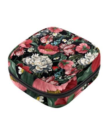 Colorful Peony Flower Sanitary Napkin Storage Bag Menstrual Pad Bag Portable Menstrual Period Sanitary Pouch Zipper Tampons Collect Bags for Teen Girls Women Ladies Color 14