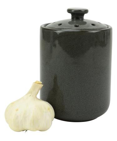Boston Warehouse Stoneware Garlic Keeper Canister, Grey Reactive Glaze Reactive Glaze Grey