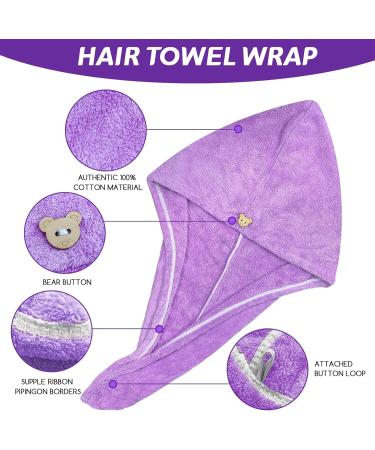Jsdoin 3 Pack Hair Towel Wrap Microfibre Wrap Hair Towel with Button Super Quick Absorbent Anti-Frizz Fast Dry Hair Caps Twist Turban for Girls and Women and Best for Long Wet Thick Hair - Buy Online on GoSupps.com