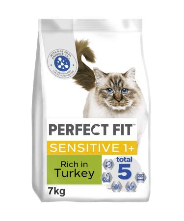 Perfect Fit Sensitive Adult 1+ Complete Dry Cat Food for Adult Cats Aged 1+ Years Rich in Turkey 1 Bag (7 kg) Adult Sensitive Turkey 7 kg (Pack of 1)