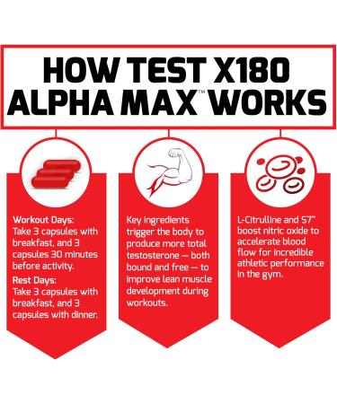 Buy FORCE FACTOR Test X180 Alpha Max Total Testosterone & Nitric Oxide Booster for Men | Enhance Athletic Performance & Blood Flow 180 Capsules - Buy Online on GoSupps.com