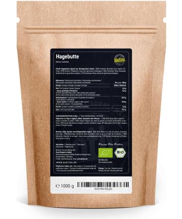 Biotiva Rose HIPS Whole Organic 1 kg - EU Harvest - Rosa Canina - Bottled and Controlled in Germany (DE- KO-005) - Buy Online on GoSupps.com