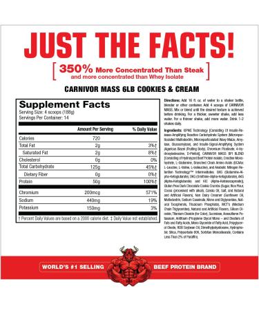 MuscleMeds Carnivor Mass Gainer Beef Protein Isolate Shake - Cookies & Cream 6 lb | 50g Protein, 125g Carbs, 0 Fat, 0 Sugar | Lactose Free - Buy Online on GoSupps.com