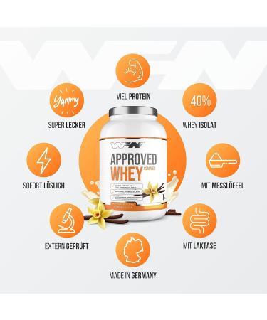 WFN Approved Whey Protein Powder - Vanilla - 2x1kg | High Solubility Isolate & Lactase - 66 Portions - Made in Germany - Lab Tested - Buy Online on GoSupps.com