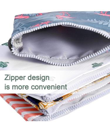 8-Piece Menstrual Pad Bag with Cactus, Flamingo, Flower, and Stripe Patterns - Portable Sanitary Napkin Holder for Women and Girls - Buy Online on GoSupps.com