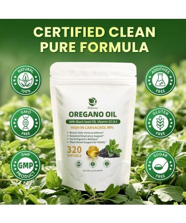 5-IN-1 Oil of Oregano with Black Seed Oil, 99% Carvacrol | Thymoquinone 320 Count Organic Oregano Oil Capsules , Vitamin D3/E/Black Pepper for Absorption, Supports Immune/Gut/Respiratory, Non-GMO 320 Count (Pack of 1) - Buy Online on GoSupps.com