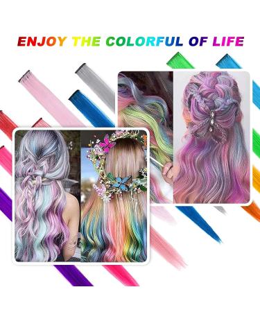 26 PCS Multi-Color Party Highlights Clip in Hair Extensions - 22 inch Synthetic Hairpieces for Girls, Women, Kids - Halloween Accessory - 13 Color Options - Buy Online on GoSupps.com