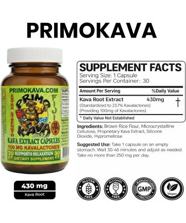 PRIMO KAVA Kava Capsules | Authentic Kava Kava from Fiji | Fast Acting Kava Extract | 100mg of Kavalactones | Adaptogenic Experience | Certified 3rd Party Testing | 30 Count - Buy Online on GoSupps.com
