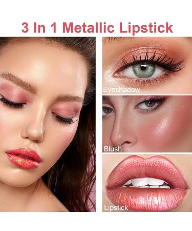 Buy Shiny Metallic Lipstick - High Pigment Waterproof Long Lasting Shimmer Lipstick for Women | Soft Velvet Glimmer Glow with Moisturizing Formula - Buy Online on GoSupps.com