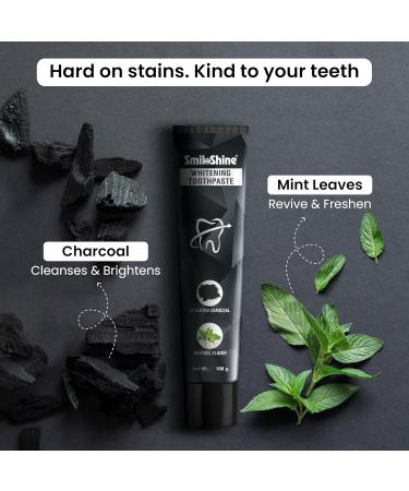 SmiloShine Charcoal Activated Whitening Toothpaste 100g with Menthol Flavor for Fresh Breath Protect Enamel & Fight Cavities | Teeth Whitening Toothpaste | Charcoal Toothpaste 100 GM Pack of 2 - Buy Online on GoSupps.com
