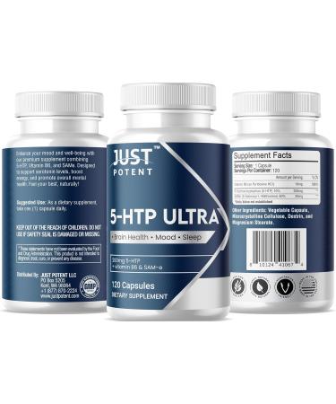 Just Potent 5-HTP Ultra 200mg | 120 Capsules | Mood Sleep & Brain Health Supplement | SAM-e & Vitamin B6 | International Shipping Available - Buy Online on GoSupps.com