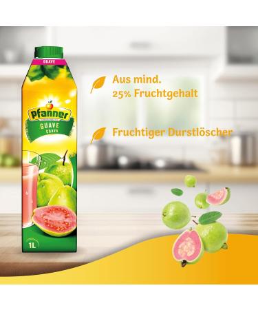 Pfanner Guava Nectar - 25% Fruit Content (8 x 1L) | Bulk Pack of Pink Guava Drink - International Shipping Available - Buy Online on GoSupps.com