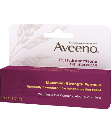 Aveeno Maximum Strength 1% Hydrocortisone Anti-Itch Cream with Triple Oat Complex, Aloe & Vitamin E - 1 Oz | Relief from Eczema, Psoriasis, Insect Bites & Poison Ivy - Buy Online on GoSupps.com